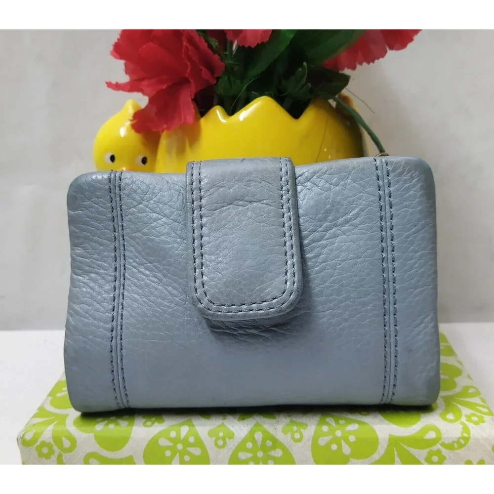 Fossil Blue Leather Zipper Pocket Credit Card Bifold Wallet